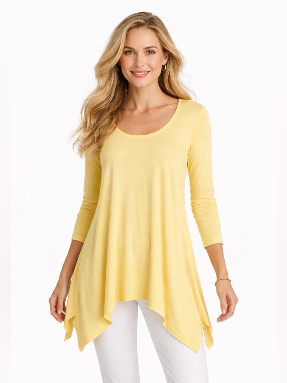 Soft Surroundings Petite Scoop Neck Blouse Sz Medium Viscose Long Sleeve Light